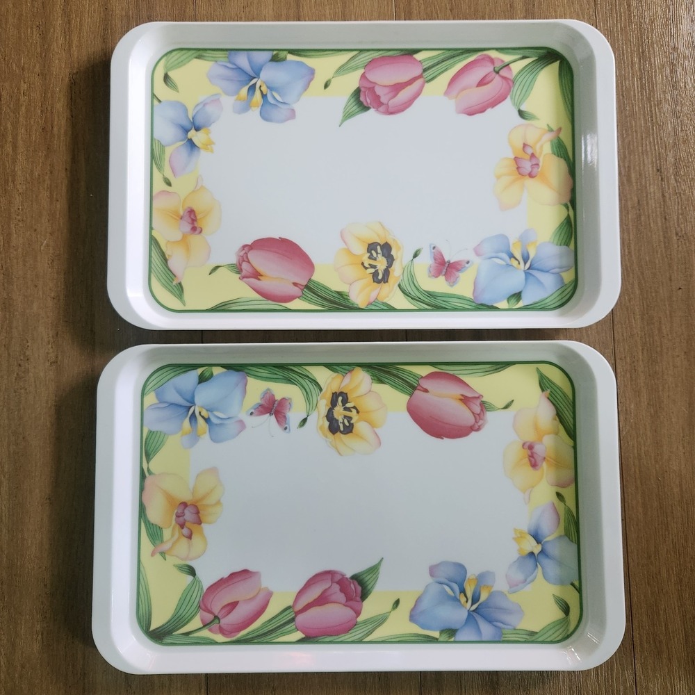 VILLEROY & BOCH CANARI 18" X 11.5" Melamine Floral Butterfly Tray Set ITALY